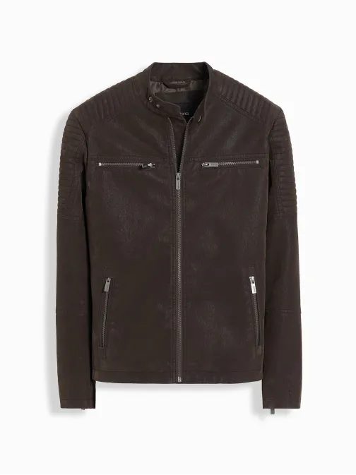 Stílusos barna bőr biker dzseki V1 JAFL-0197