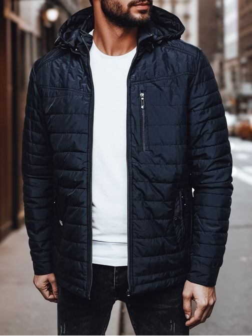 Átmeneti időtlen sötétkék kabát kapucnival