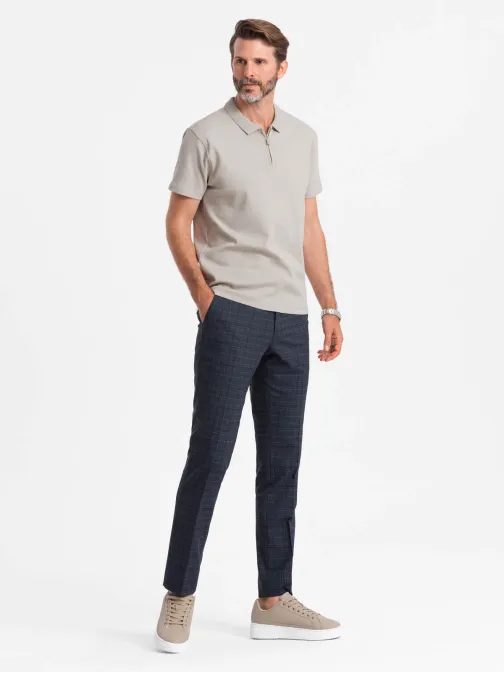 Férfi bézs színű póló ing cipzárral V2-OM-POSS-0132