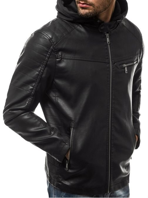 Kapucnis műbőr dzseki