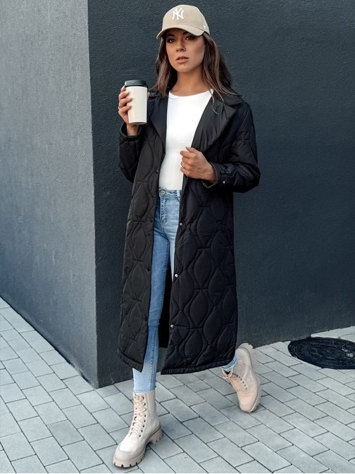 Trendi hosszú fekete steppelt kabátTrendify