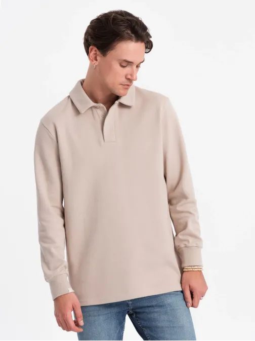 Érdekes bézs férfi pulóver gallérral V2 SSNZ-0149