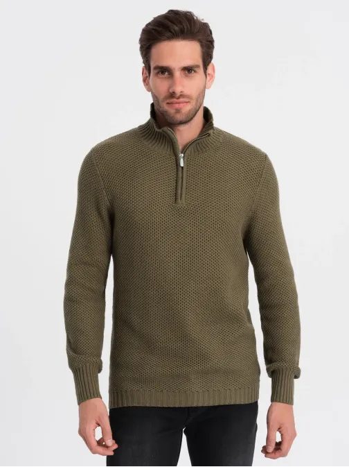Elegáns férfi pulóver oliva színben  V6 SWZS-0105