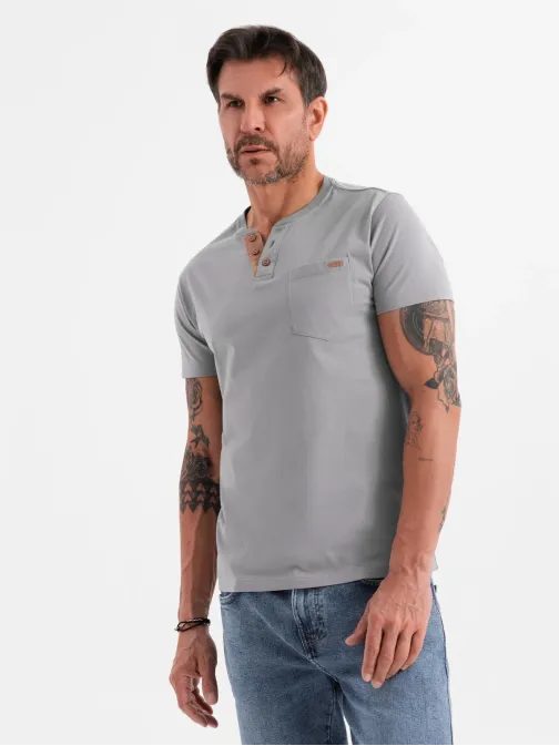 Szürke pamut férfi póló gombokkal V3 TSCT-0206