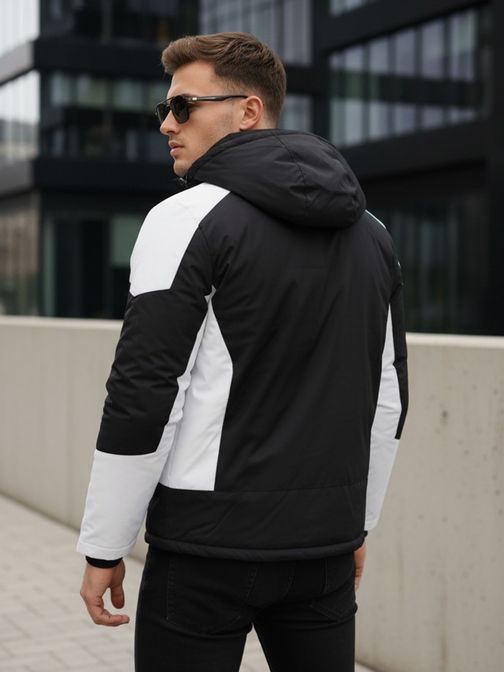 Fekete-fehér téli kabát kapucnival