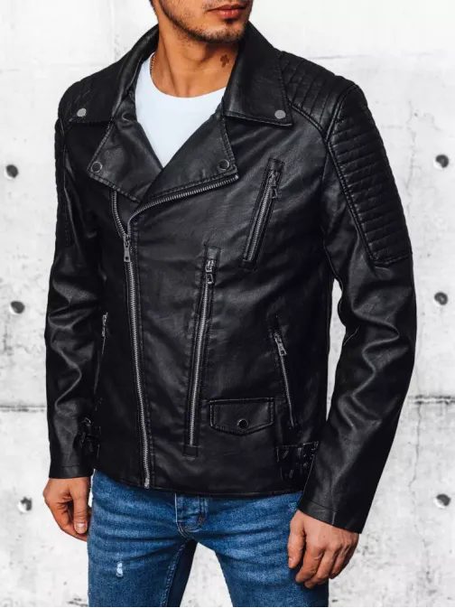 Férfi bőrdzseki zsebekkel