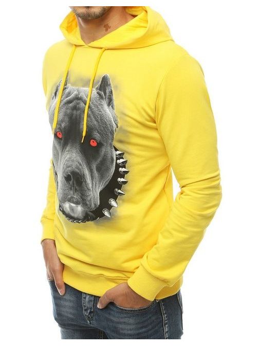 Trendi sárga kapucnis póló kutya lenyomattal