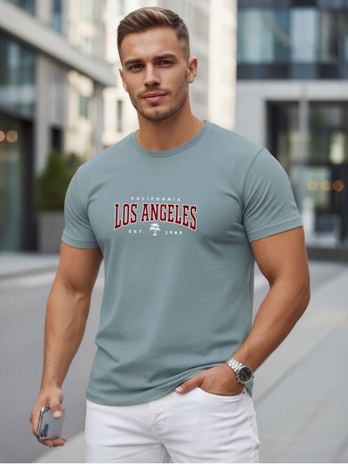 Acélszínű férfi póló „Los Angeles” felirattal