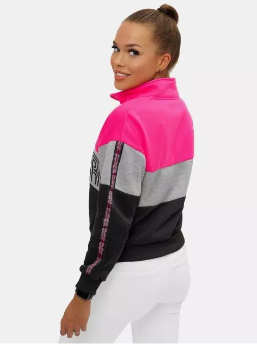 Kényelmes rózsaszín-fekete női pulóver JS/B26019Z