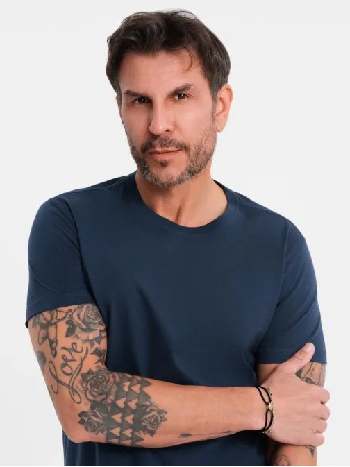 Basic sötétkék pamut póló kerek nyakú póló V2 TSBS-0236