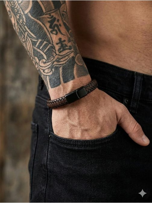 Férfi kötött karkötő fekete