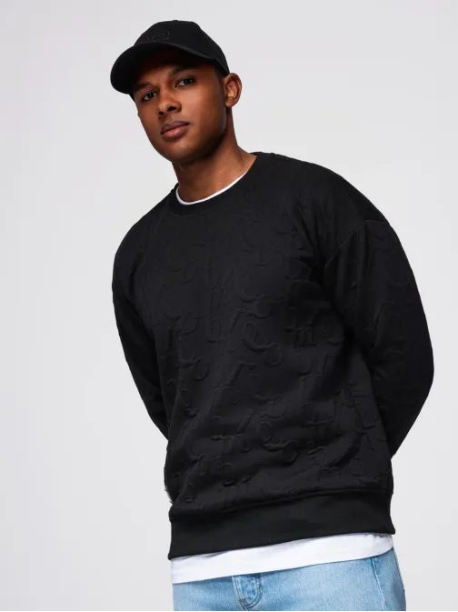 Fekete pulóver betús struktúr mintával V1 SSNZ-0164