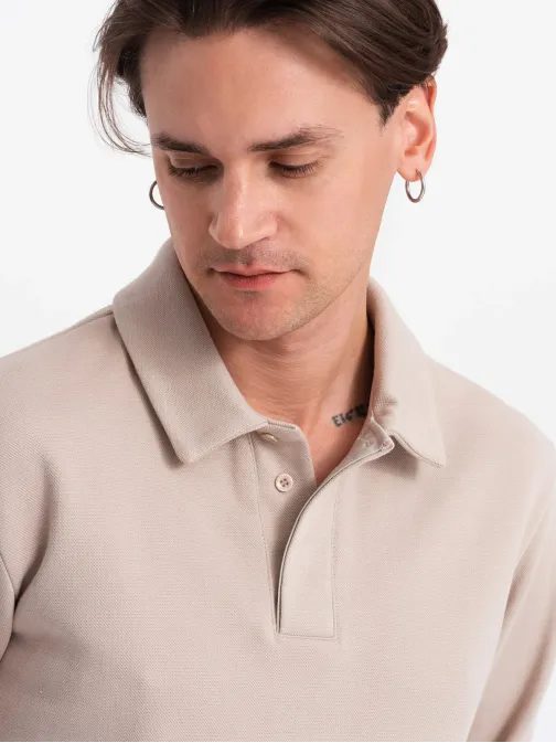 Érdekes bézs férfi pulóver gallérral V2 SSNZ-0149