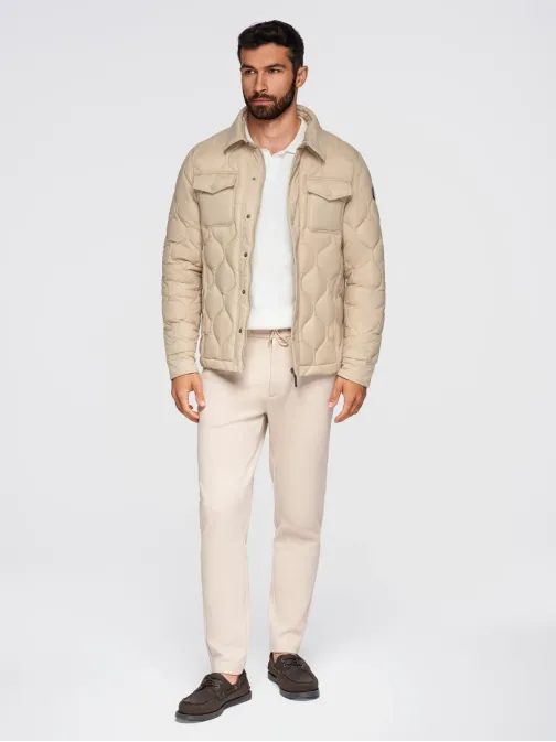 Divatos bézs férfi átmeneti kabát V1 JALP-0215