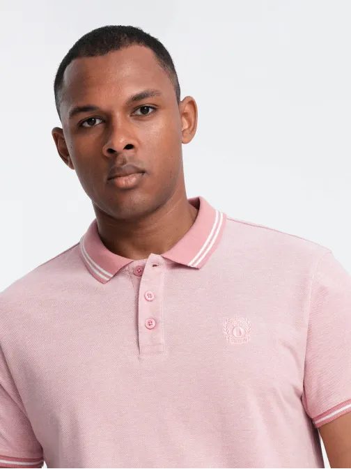 Rózsaszín pólóing kontrsztos gallérral  V2 POSS-0109