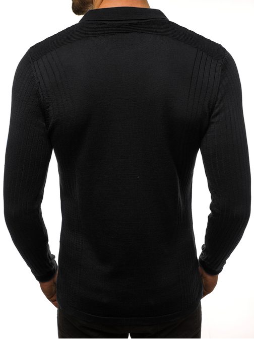 Elegáns fekete galléros pulóver O/95005Z