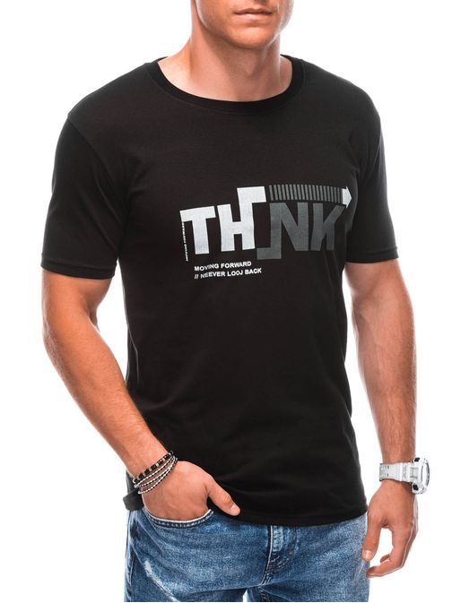 Trendi fekete pólo Think felirattal S1898