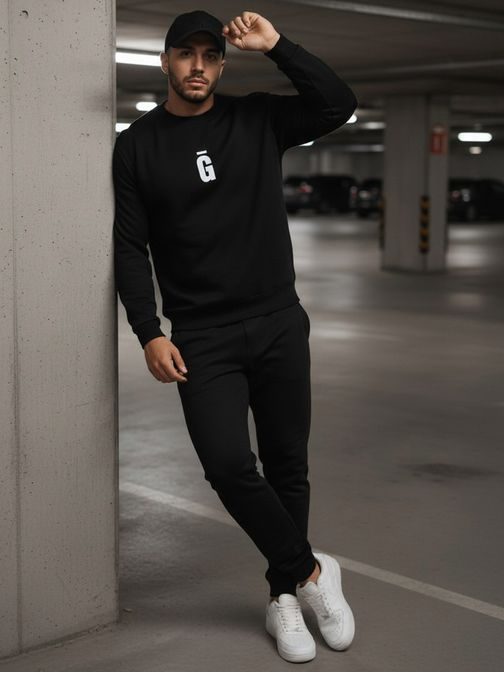 Fekete férfi pulóver kapucni nélkül, felirattal