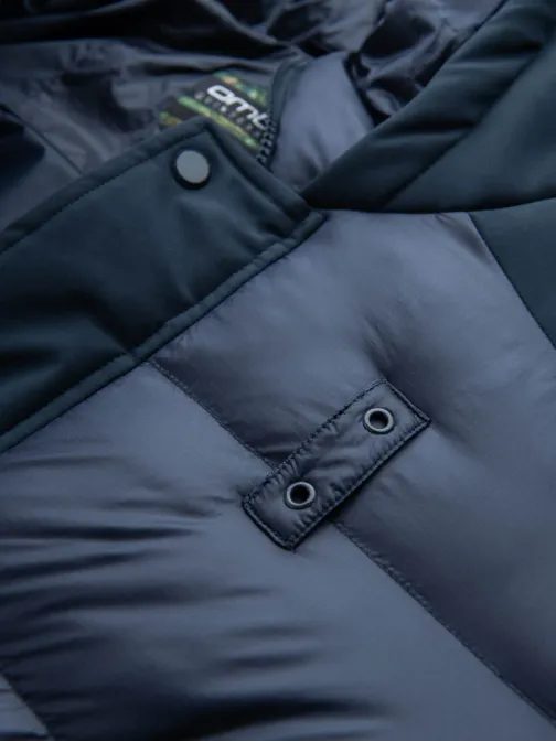 Vonzó sötét kék hosszú téli steppelt kabát V4 JALP-0165