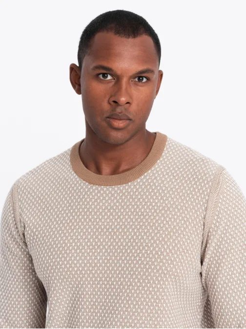 Strukturált világosbarna pulóver V3 SWSW-0111