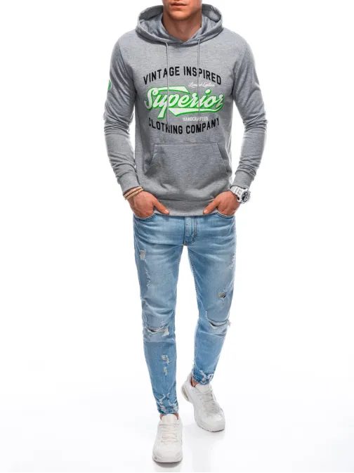 Szürke kapucnis pulóver  B1583