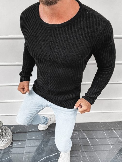 Stílusos fekete pulóver L/2461