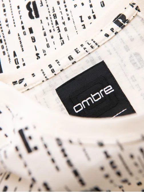 Krémszínű pamut póló betűs nyomtatással V1 TSFP-0225