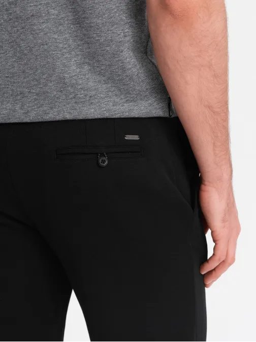 Fekete rövidnadrág struktúr mintás kötött anyagból V2 SRCS-0126