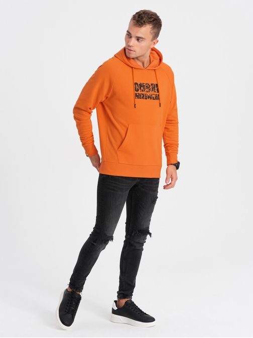 Trendi narancssárga kapucnis pulóver felirattal  V1 SSPS-0155