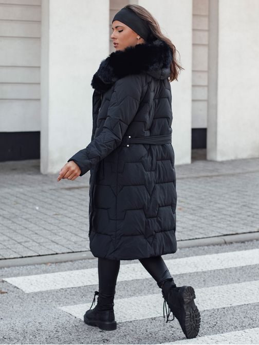 Női fekete hosszú téli kabát Eleness