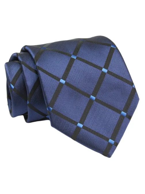 Káró mintás sötét kék nyakkendő  Chattier