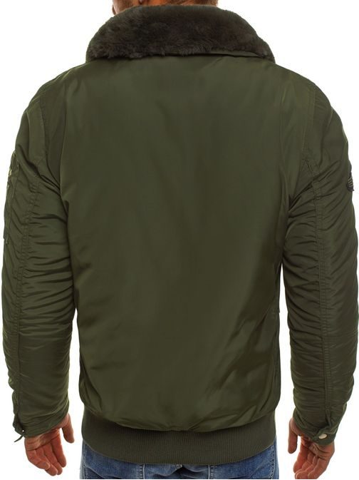 Khaki bomber dzseki szőrmés gallérral X1027K