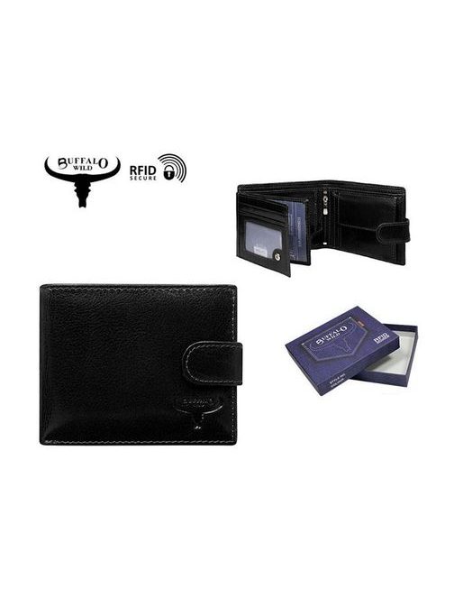 BUFFALO fekete pénztárca patentos bőrpánt rögzítéssel