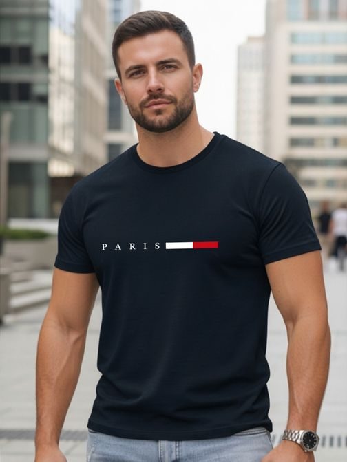 Férfi sötétkék póló „Paris” felirattal