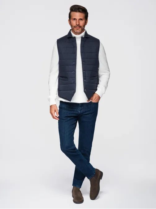 Férfi sötétkék steppelt elegáns mellény V3 JAVJ-0275