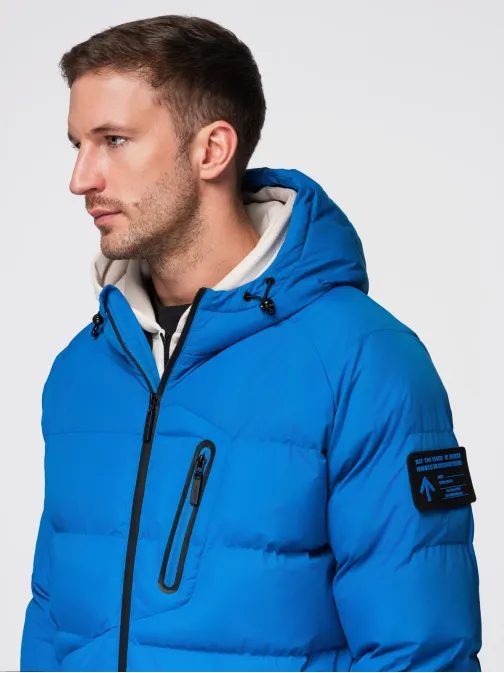 Meleg férfi kabát sportos dizájnnal, kék színben
