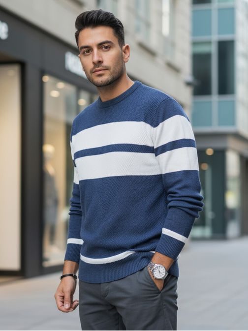 Modern kék férfi pulóver