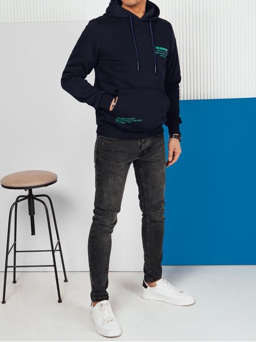 Vonzó sötét kék kapucnis pulóver