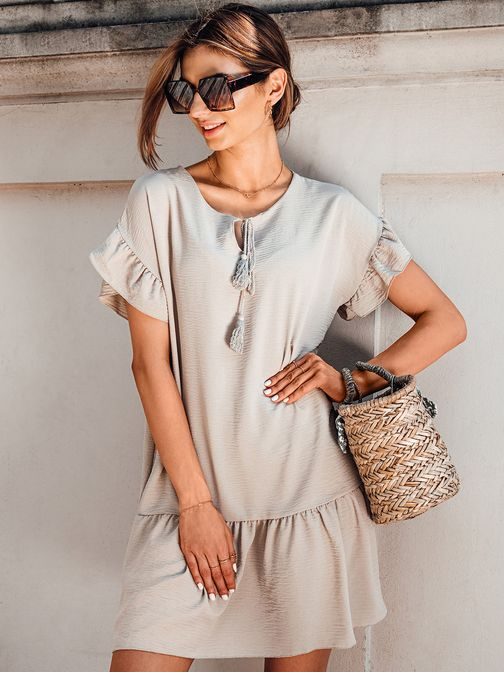 Egyszerű bézs női ruha DLR011