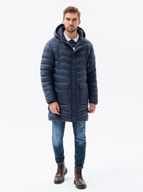 Kényelmes sötét kék téli kabát C555 - Legyferfi.hu