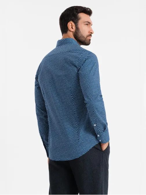 Egyedi sötét kék ing trendi mintával  V1 SHCS-0140