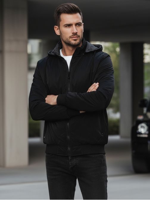 Férfi fekete kifordítható kabát kapucnival