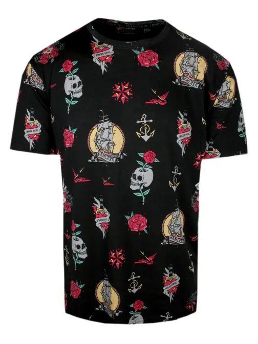 Fekete férfi póló divatos mintával