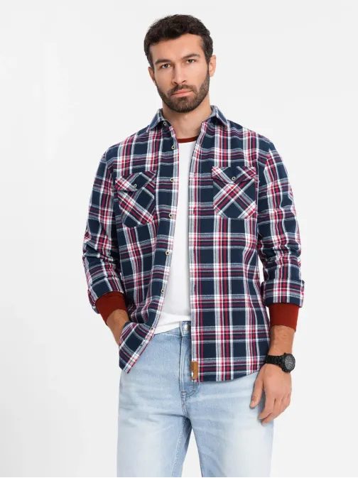 Trendi piros-sötét kék kockás mintás ing SHCS-0137