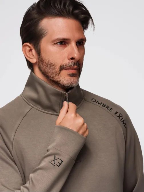 Férfi barna pulóver logóval és magas gallérral V3 SSZP-0211