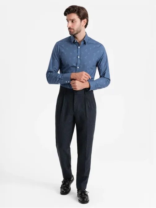 Érdekes sötét kék ing trendi mintával  V5 SHCS-0156