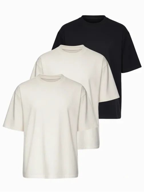 Három csomag vegyes oversize póló fehér/fehér/fekete TSBC-0291