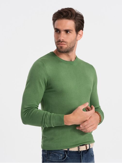 Hagoymányos zöld pulóver kerek nyakkivágással  V13 SWBS-0106