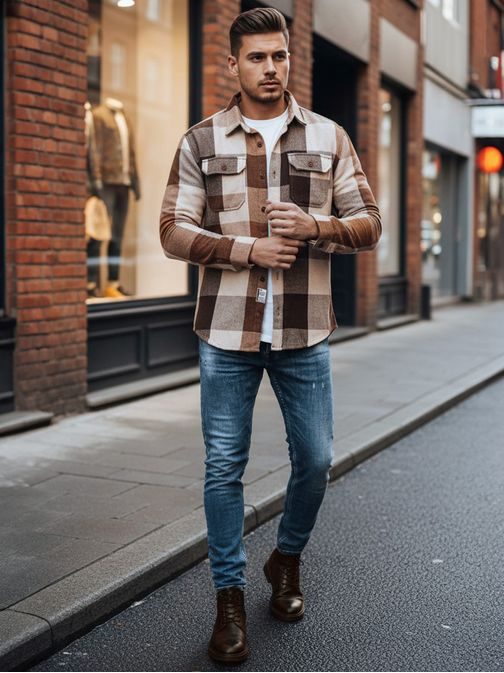 Mellzsebes kockás flanel ing