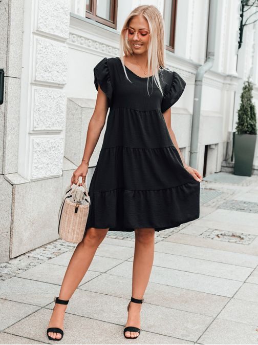 Fekete fodros női ruha DLR026